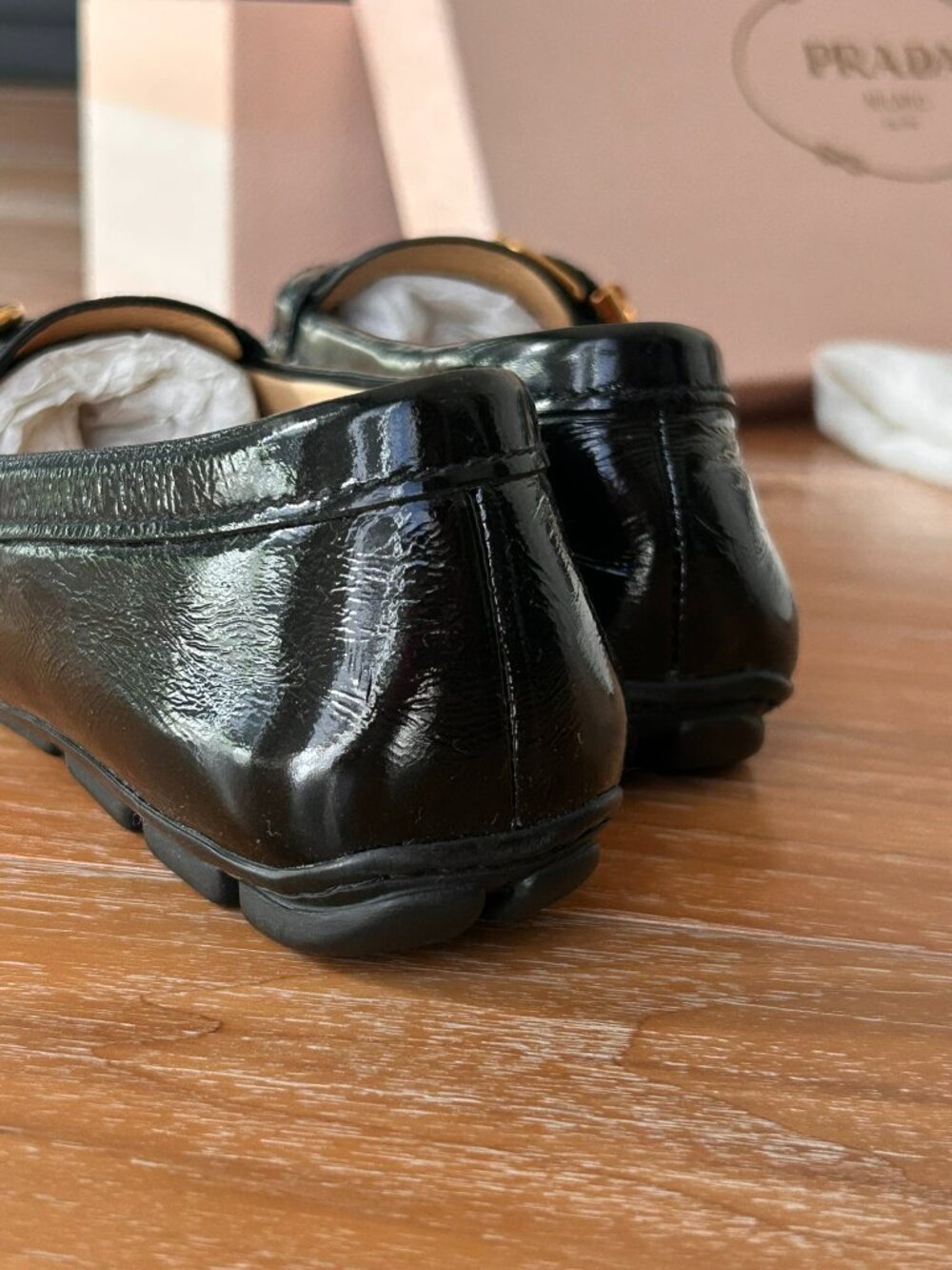 Prada Black Patent Leather Gold Buckle Loafers EU 36.5 - Picture 2 of 16